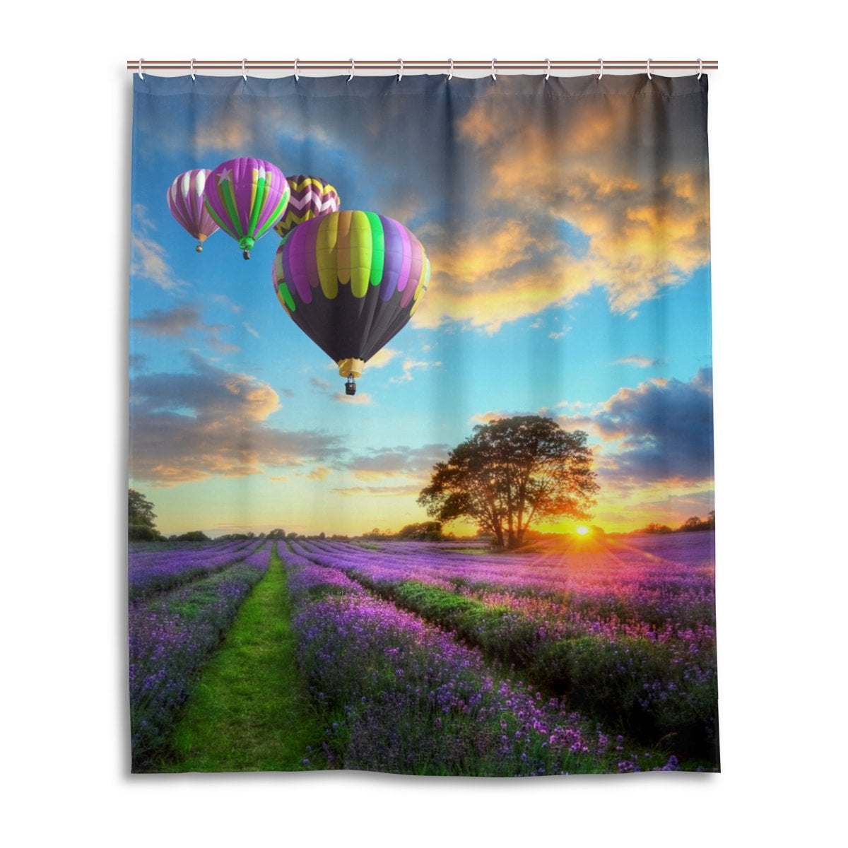 POPCreation Air Balloons Shower Curtain Beautiful Sunset And Hooks