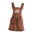 thumbnail image 3 of Retro Ruffle Apron with Front Pockets Fancy Dress Home Cafe Kitchen Women Aprons Marrón, 3 of 9