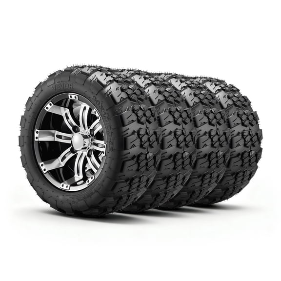 VEVOR Golf Cart Wheels, 12" 20x10-12 Black Aluminum Alloy Golf Cart Tires and Wheels Combo (Set of 4) Fit Club Car, EZGO, Yamaha, 4 Ply Rubber 4-Lug Lawn Mower Tires & Rims, 800 lbs Load, All-Terrain