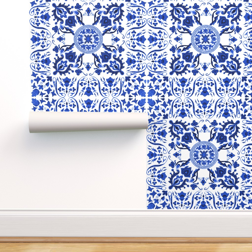 Removable Water-Activated Wallpaper Art Nouveau Small Vines Floral Deco Folk