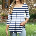 thumbnail image 4 of Viluyesy Round Neck T-Shirt for Womens 3/4 Sleeves Shirt Tops Fold Stripe Loose Blouse Blue Size L, 4 of 6