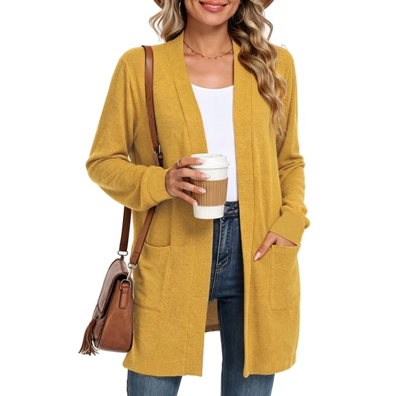 WUJINXIA Womens Lightweight Loose Fit Cardigan Coat Open Front Long Sleeve Sweater Jacket with Side Pockets