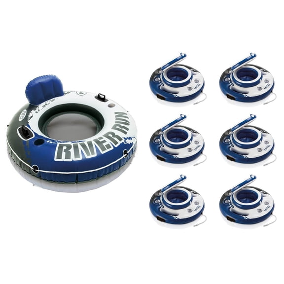 Intex Rive Run 1 Person Floating Tube Raft with Floating Cooler Holder (6 Pack)