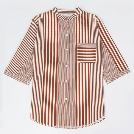 

XINKAIRUN 3/4 Sleeve Chemise Casual Plaid Tops Henley Fashion for Women Orange 3XL
