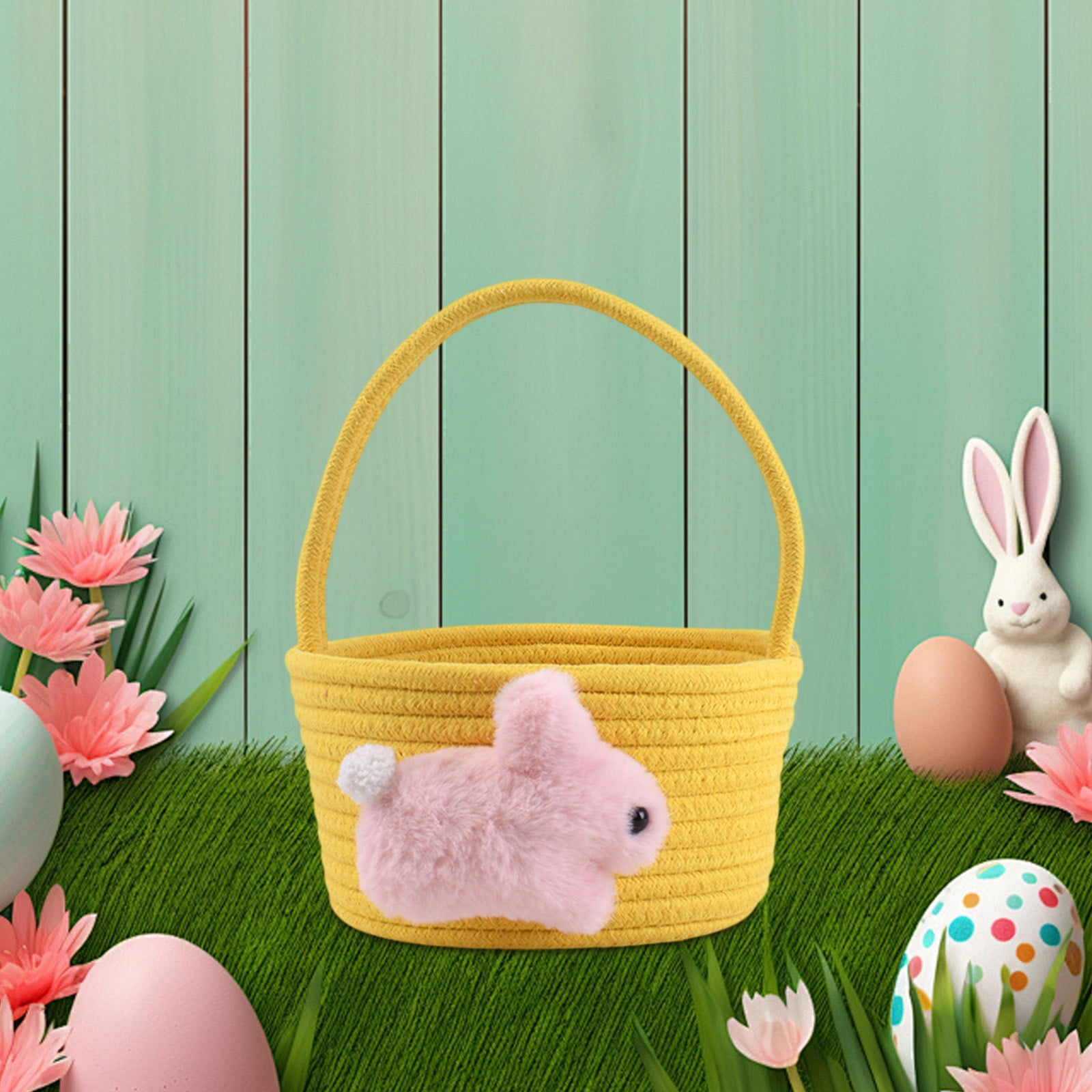 Easter Woven Storage Basket Rope Woven Eggs Storage Basket Bunny Rope Storage Basket Desktop Storage Basket Cosmetic Storage Basket