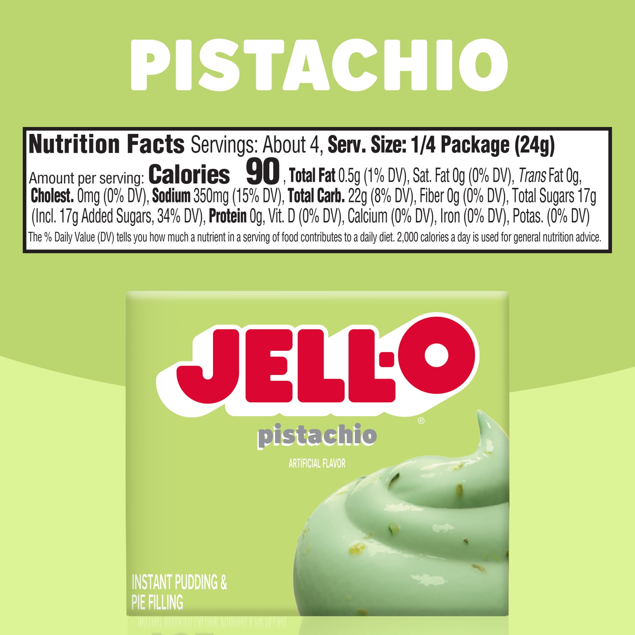 (24 pack) Jell-O Pistachio Artificially Flavored Instant Pudding & Pie Filling Mix, 3.4 oz. Box