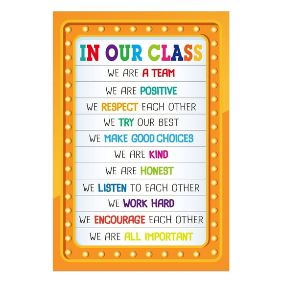 Classroom Rules Poster - Motivational Posters for Classroom Decorations Laminated Inspirational Class Rules Poster for Elementary Middle School Back to School Teacher Supplies