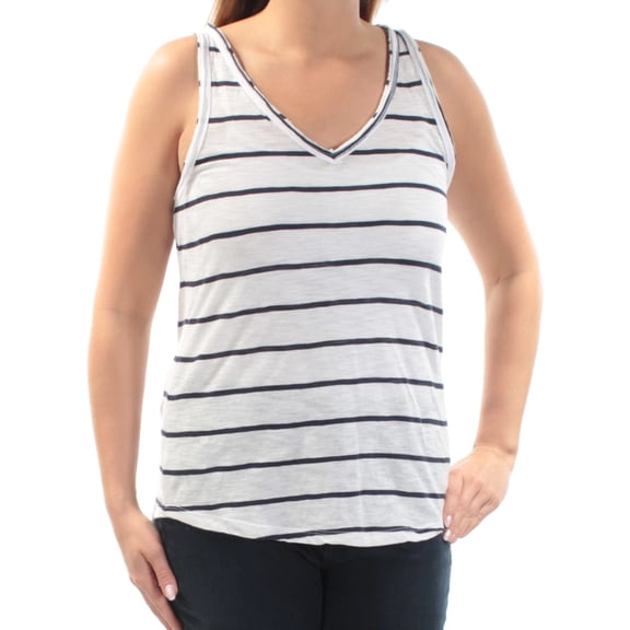 MAISON JULES Womens White Striped Sleeveless V Neck Top  Size: 24.5