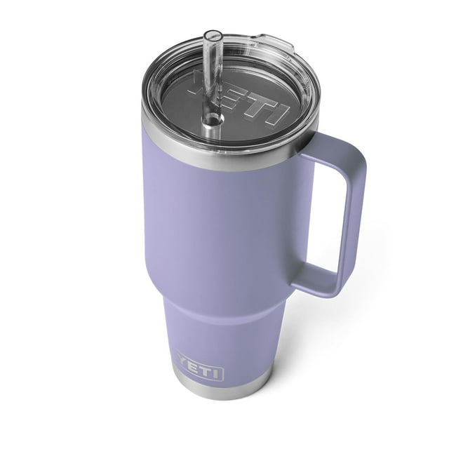 YETI Rambler Taza con pajita, aislada al vacío, de acero inoxidable y portavasos compatible con mango de fácil agarre