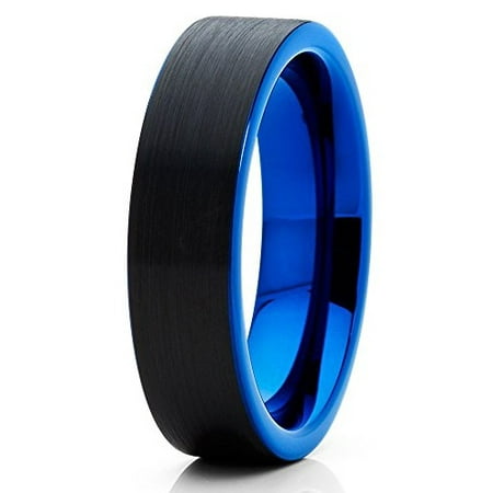 Silly Kings Tungsten Wedding Band Black Blue Ring Tungsten Wedding Band Black Blue Ring Carbide 6mm Brushed Men