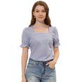 thumbnail image 1 of INSPIRE CHIC Blouse à Carreaux pour Femme à Encolure Carrée, Manches Courtes, Noir G, 1 of 5