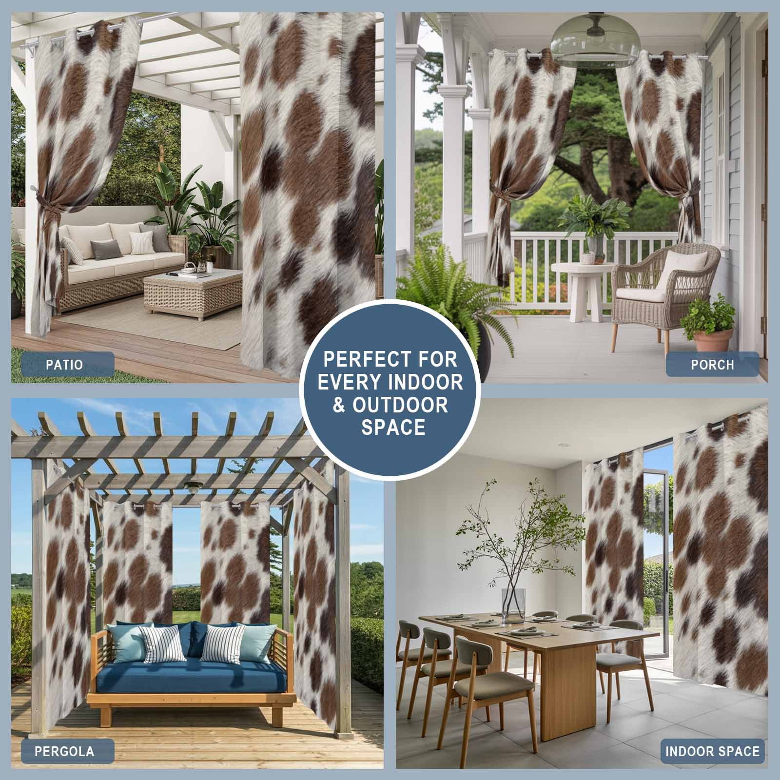 Brown Fur Texture Outdoor Curtains for Patio, Country Farm Animal Classic Beige Brown Spots Sunshade Privacy Drapes Grommet Waterproof Outside Curtains for Porch/Cabana/Balcony 54"x 84", 2 Panel