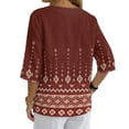 thumbnail image 2 of Xoenoiee Aztec Southwest American Tribal Flower Print Women Button Down Shirts Cotton Linen Blouse Tops 3/4 Sleeve Gauze Shirt Tunic Loose Fit Fashion Trendy Clothes, Size 3XL, 2 of 7