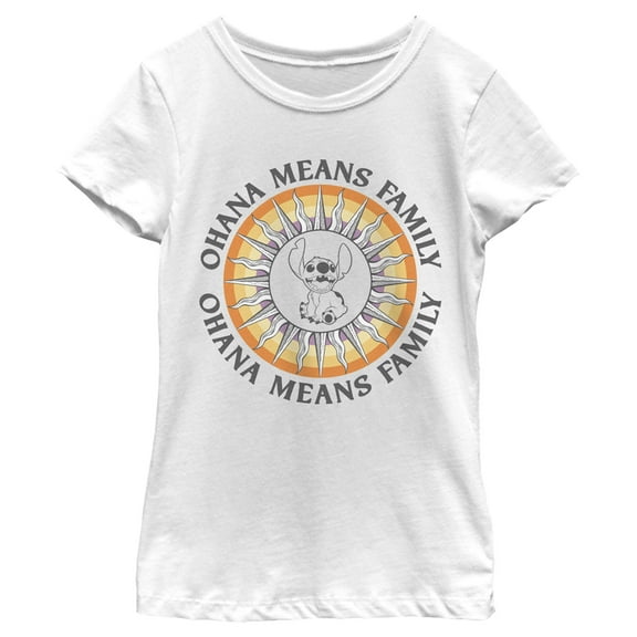 Girl's Lilo & Stitch Ohana Means Family Sun Stitch  Graphic Tee White X Large