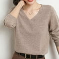 thumbnail image 5 of Women's Soft V Neck Long Sleeve Sweater Fall Casual Regular Fit, Basic Knit Pullover Top Camel M, 5 of 5