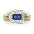 thumbnail image 2 of 3.05ct Brilliant Emerald Cut Tanzanite 18K Yellow Gold Halo Solitaire with Accents Engagement Bridal Wedding Ring Band Set size 8.25, 2 of 7
