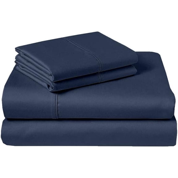 Waterbed Sheets Set - 4 Piece Attached with Fitted Sheet Cool Breathable and Ultra Soft Rich 100% Cotton 15" Deep Pocket Attached Waterbed Sheet Set (Navy Blue Solid, King/California King)$$Bedding