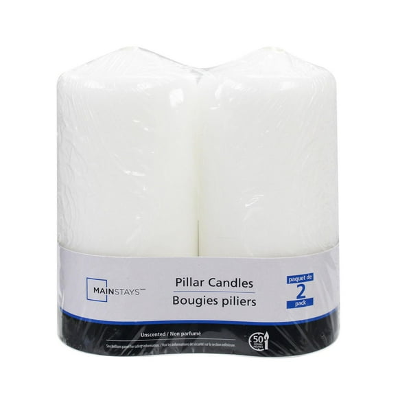 Mainstays Unscented 2PK White Pillar Candles, Pack of 2, 2.8"Dia x 6"H
