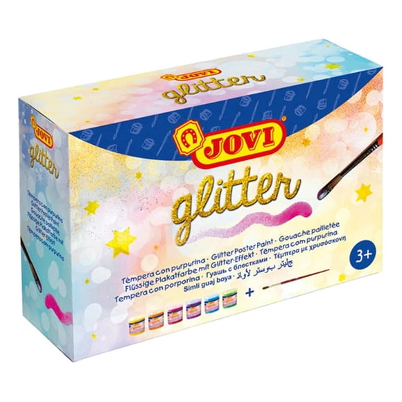 Pintura Témpera Con Glitter Jovi 6 Colores + Pincel multicolor SIN TAMAÑO