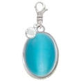 thumbnail image 2 of Delight Jewelry Silvertone Oval - Imitation Cat's Eye - Dark Teal - - Silvertone Clip on Charm with Clear Crystal Drop, 2 of 4