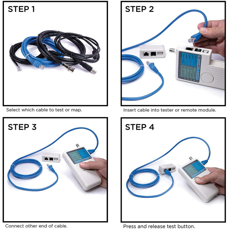 THE CIMPLE CO - Universal Network Cable Tester Tool, BNC, RJ45, RJ11, USB  (4-in-1) Multi-Tester 