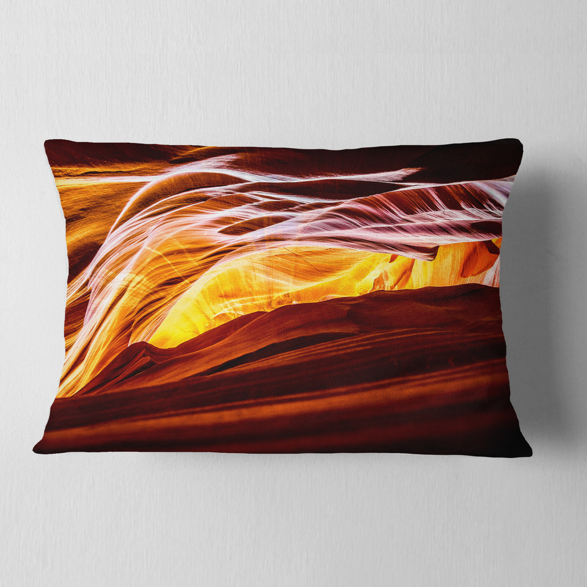 Designart Yellow in Antelope Canyon - Landscape Photo Throw Pillow - 12x20