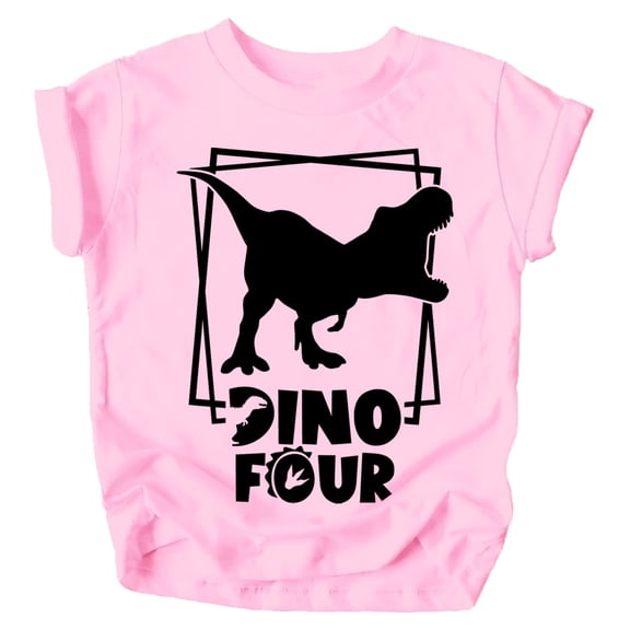 Dino Four Square Dinosaur 4th Birthday Shirts for Baby Toddler & Youth Boys & Girls Black on Pink Shirt 4T