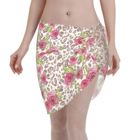 Adobk Rose Mix Leopard 4 Swimsuit Coverups for Women Beach Bikini Short Skirt for Swimwear