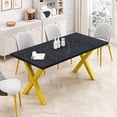 thumbnail image 3 of Square Dining Table, Modern Dining Table with Printed Black Marble Table Top+Gold X-Shape Table Leg for Dining Room, kitchen, 3 of 7