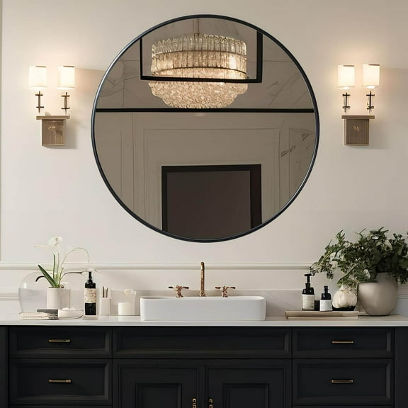 Bathroom Mirror 39 Inch Black Metal Framed Round Bathrrom Mirror for Wall.(W2203134993),Wall Mirror