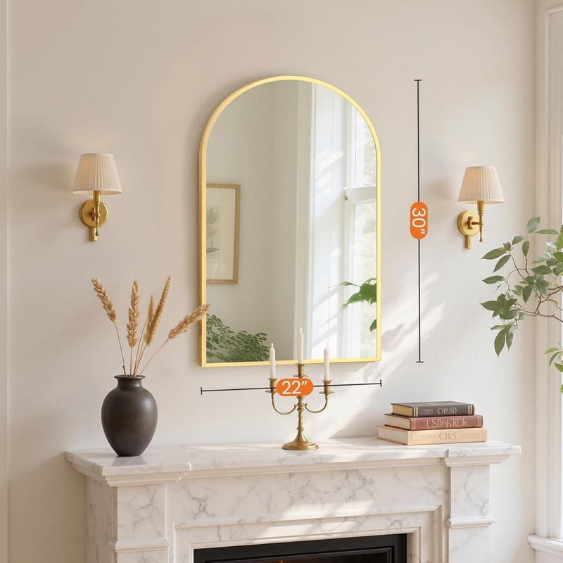 Easy4Home 30"x22"Arched Bathroom Mirror Decor Vanity Mirror Wall Mounted,Gold
