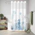 thumbnail image 6 of No Hook Shower Curtain, Aqua Coastal Shower Curtains for Bathroom with See Through Top Window, Summer Ocean Coral Jellyfish Seahorse Starfish Waterproof & Washable Bath Curtain Small Stall 36"x78", 6 of 9