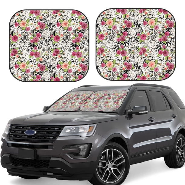 Fotbe Roses Mixed Zebra Juego de 2 Piezas de Parasoles para Parabrisas | Bloqueador Solar para Auto | Accesorios Plegables para Protección Solar Interior-Medium