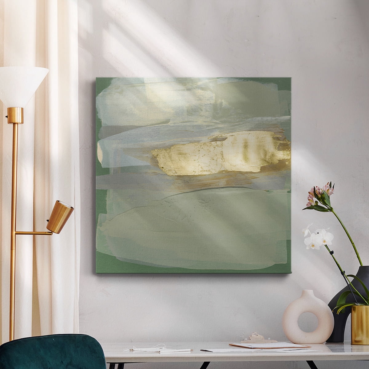 Wexford Home Sage & Gold Swipe IV-Premium Gallery Wrapped Canvas, 32" x 32" - Ready to Hang