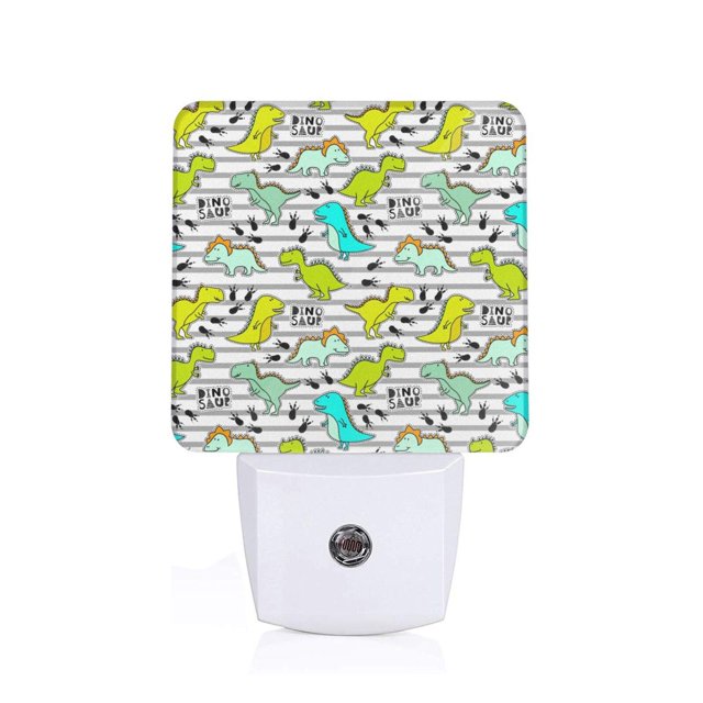 Fotbe Funny Dinosaurs on Stripes Luz Nocturna LED, Luz de Noche con Sensor de Luz Natural de Anochecer a Amanecer, Se Enchufa a la Pared, Blanco Cálido 0.5W-EU