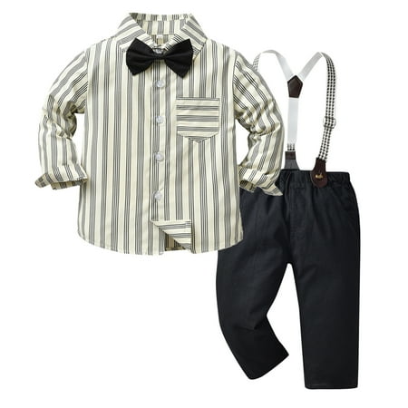 

LBECLEY Jackets for Toddler Girls Toddler Boys Long Sleeve Striped Prints T Shirt Tops Pants Child Kids Gentleman Outfits Baby Button Shirt F 90