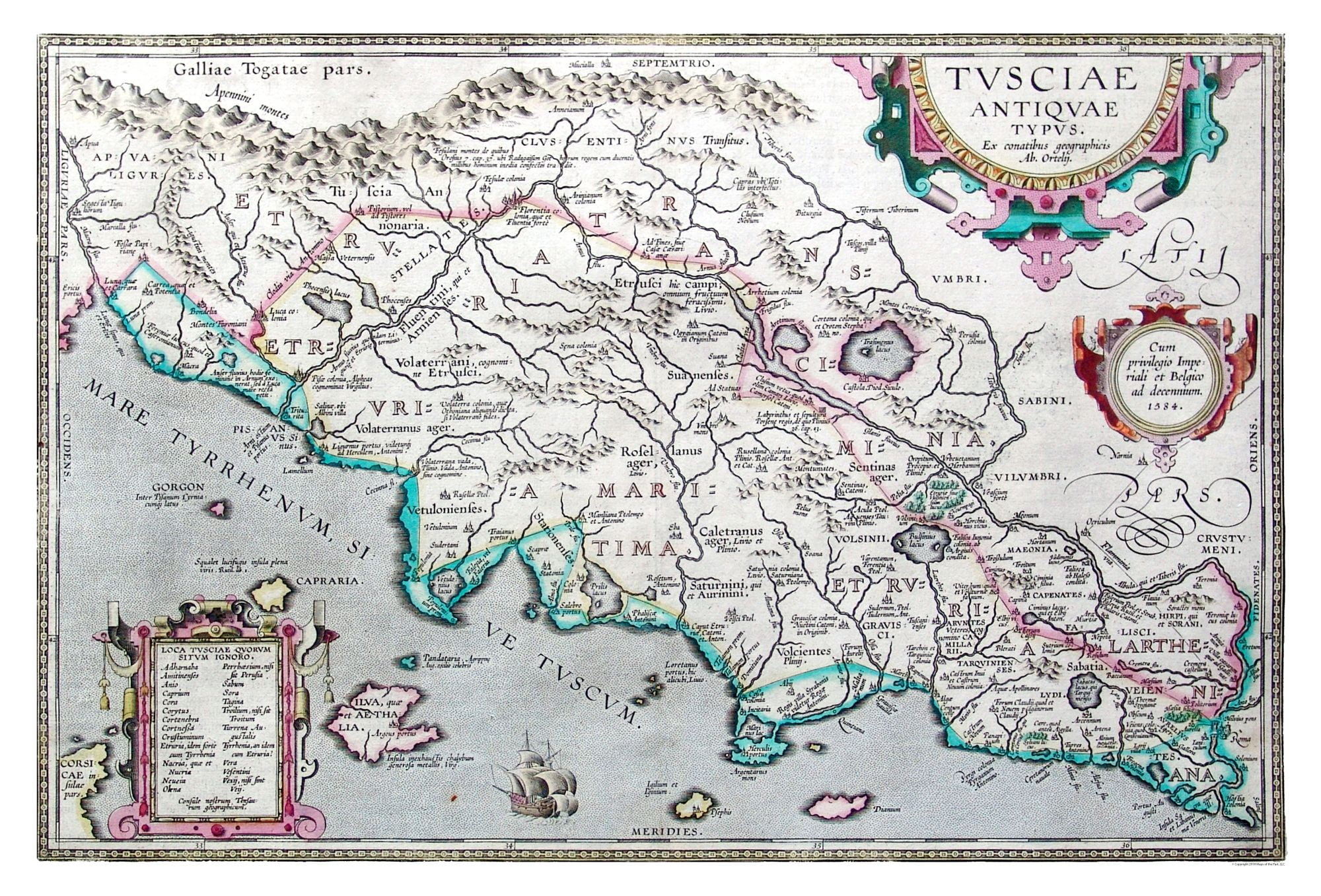International Map - Ancient Etruria 1584 - Central Italy - Ortelius 