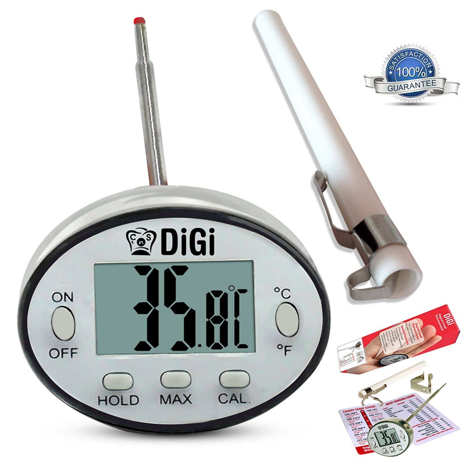 Digital Meat Thermometer with Instant Read - Thin Stainless Steel Probe for  Cooking and Grilling Food to Perfection - Kitchen Candy and BBQ Internal  Temperature Guide Plus Side Clip for Liquids. 