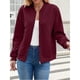 thumbnail image 4 of Suéter Tipo Cárdigan con Cremallera para Mujer, Sudadera con Capucha, Chaqueta de Larga, Conjuntos de Cuello Redondo, Abrigo Informal. Vino Tinto M, 4 of 10