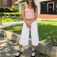 thumbnail image 5 of RUINIXCW Fold Over Capri Pants for Women Flowy Wide Leg Capri Pants Low Rise Yoga Culottes Pants Foldover Leggings Summer Beach Crop Palazzo Pants, 5 of 10