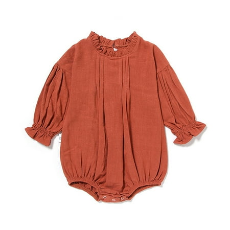 

Esaierr Newborn Girls Rompers Ruffles for 0-24 Months Baby Girls Spring Fall Pajamas Long Sleeve Solid Colo Crawling Clothes