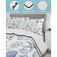 thumbnail image 3 of Quilts Queen Size Bedding Set, Coastal Nautical Reversible Summer Quilt 3 Pieces, Watercolor Beach Shell Starfish Conch Summer Lightweight Bedspreads Coverlets with 2 Pillow Shams for All Seasons, 3 of 5