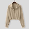 thumbnail image 5 of KHONTS Women's Full Zip Short Jacket Warm Winter Long Sleeve Stand Collar Sherpa Crop Coat Khaki M, 5 of 7