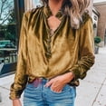 thumbnail image 2 of Baberdicy Women's T-Shirts Women's Spring V Neck Retro Gold Velvet Long Sleeved Blouse Womens Tops Yellow, 2 of 6