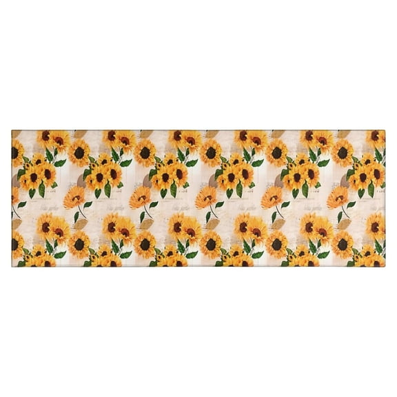 Beige Sunflower Pattern Kitchen Rug Mat,Kitchen Runner Rugs Non Skid Washable,Decorative Kitchen Floor Mats for Kitchen,Sink,Laundry,17"X47"
