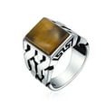 thumbnail image 2 of Bling Jewelry Mens Large Rectangle Gemstone Wide Chain Link Statement Signet Ring Sterling Silver, 2 of 5