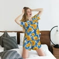 thumbnail image 5 of Uemuo Ocean Wave Sunflower Pattern Women's Short-Sleeved Pajama, Button-Front Loungewear, 2-Piece Summer Sleepwear, Elastic Drawstring Shorts-Large, 5 of 7