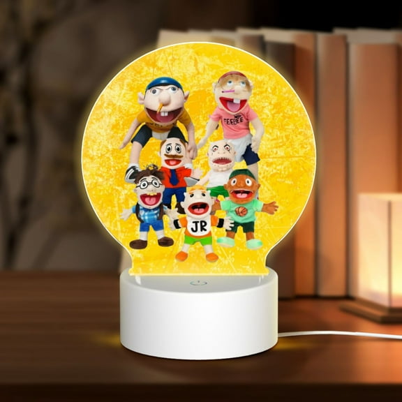 Puppets SML Jeffy Round Acrylic Night Light Decoration USB Cable LED Lamp Base with Touch Control Adjustable 3 Light Modes Nightlight Decor