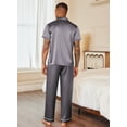 thumbnail image 5 of EKOUAER Mens Satin Pajama Set Short Sleeve Sleepwear Button Down Loungewear Pjs Set with Long Pants, 5 of 6