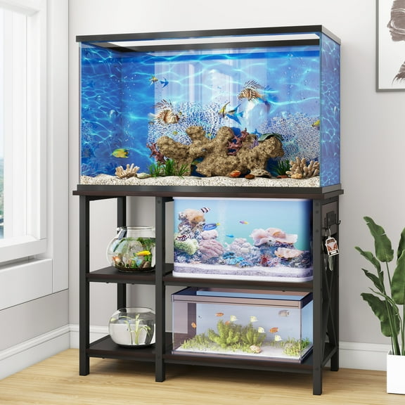 Uforic 40-50 Gallon Fish Tank Stand with Power Outlets, 3-Tier Heavy Duty Metal Aquarium Stand Adjustable Storage Shelf,700LBS Capacity, Black
